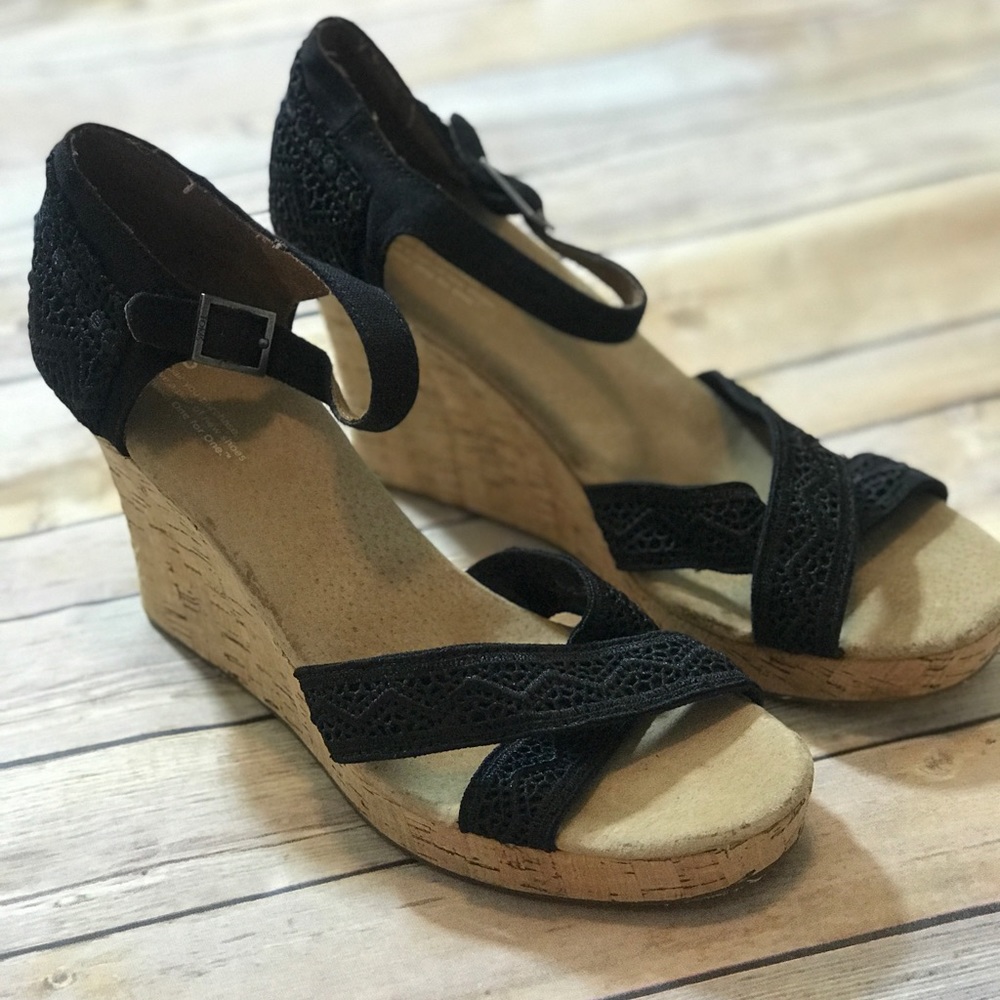 TOMS Natural Woven open toe wedge